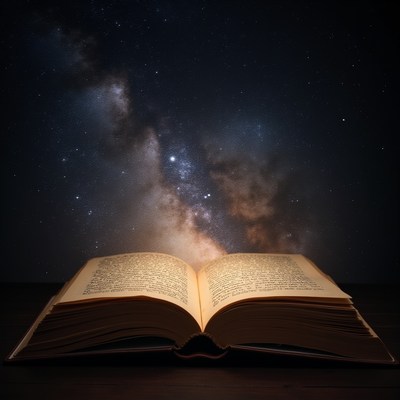 Open book reveals stars in night sky