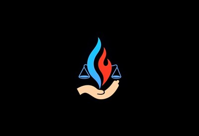 Symbol of justice and harmony with flame and scales