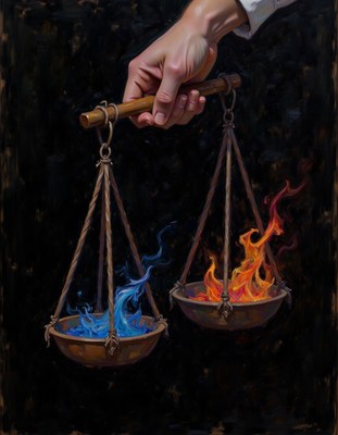 Balancing fire and water in a mystical setting