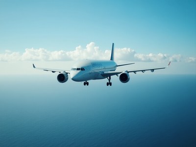 Airplane flying over the ocean on a clear day