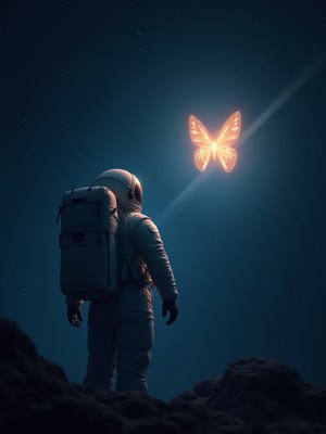 Astronaut encounters glowing butterfly in space