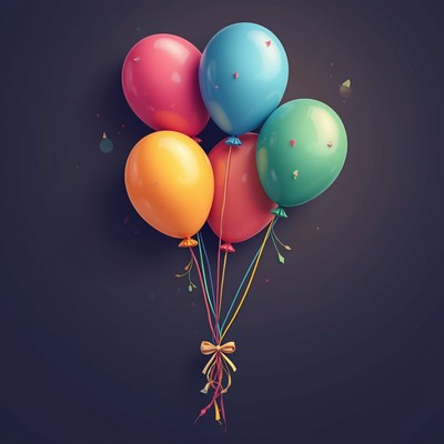 Colorful balloons floating against a dark background