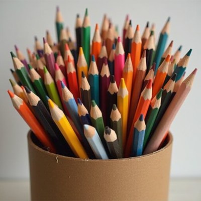 Colorful collection of pencils in a round container