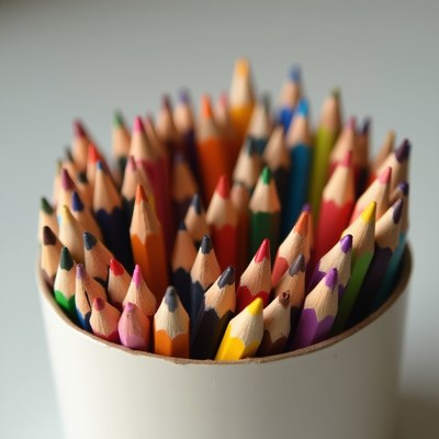 Colorful pencils in a cylindrical holder