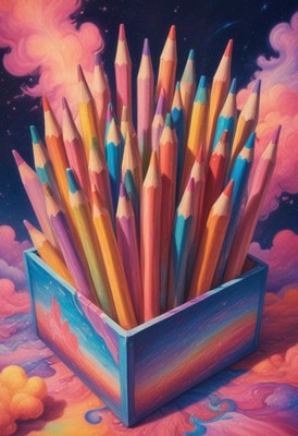 Colorful pencils artfully displayed on pastel background