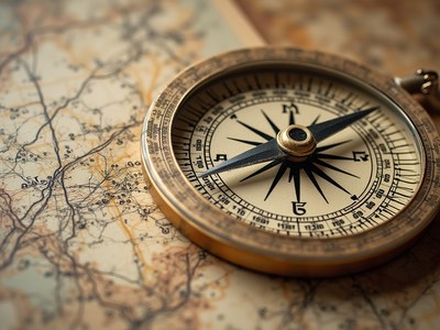 Navigating with a compass on an old map