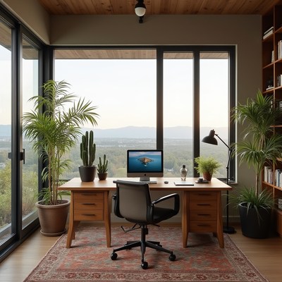 Cozy home office with views of nature and greenery