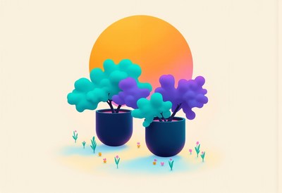 Vibrant plants basking in a warm sunset glow