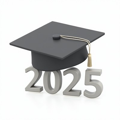 Graduation cap and year 2025 displayed in simple design
