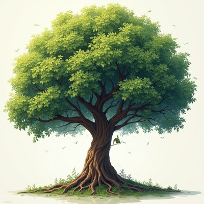 Large tree with lush green leaves in a serene setting