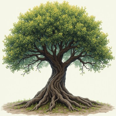 Majestic tree with expansive foliage and intricate roots