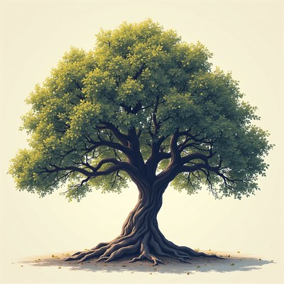 Majestic tree with sprawling branches in sunlight