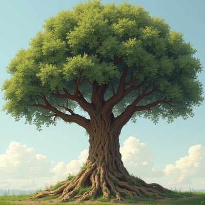 Majestic tree stands tall in a clear blue sky