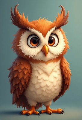 Adorable owl with big eyes and feathery fur