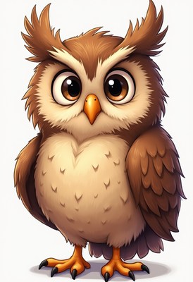 Cute cartoon owl character with big eyes and fluffy feathers