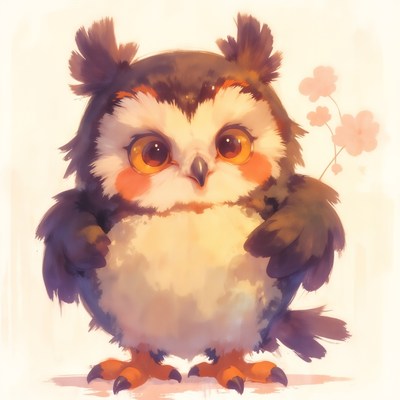 Cute cartoon owl with big eyes and fluffy feathers