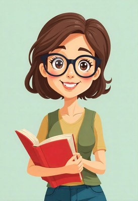 Young woman reading a book with a warm smile