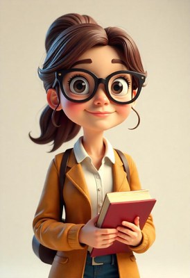 Young woman holding books with glasses and a smile