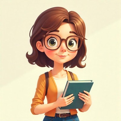 Young woman with glasses holding a book indoors
