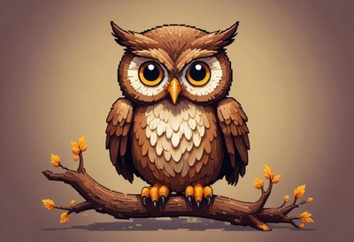 Charming cartoon owl perched on a branch