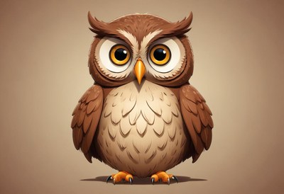 Cute cartoon owl with large eyes and detailed feathers