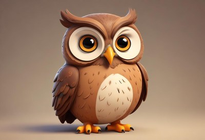 Cute cartoon owl standing on a light background