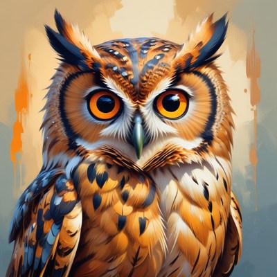 Majestic owl with striking orange eyes perched quietly