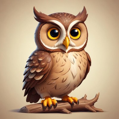 Colorful cartoon owl perched on a branch
