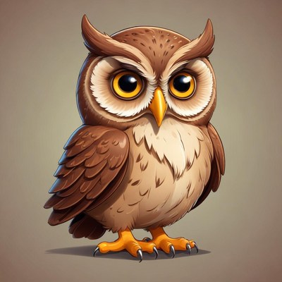 Cute cartoon owl standing on a plain background