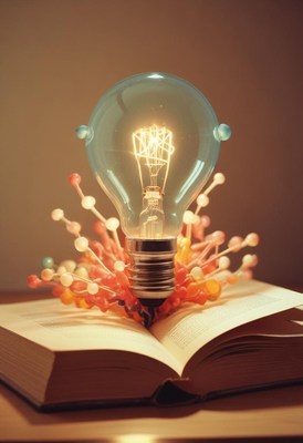 Creative lamp design showcases lightbulb on book