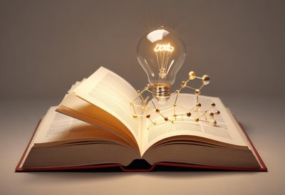 Book and light bulb represent creativity and knowledge