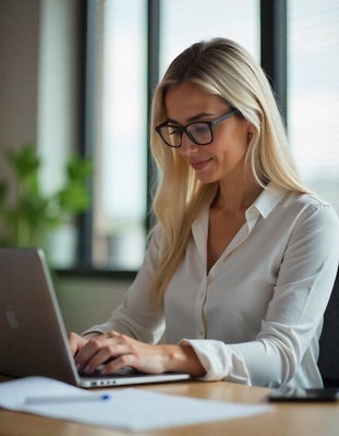 Young professional works focused at the office desk