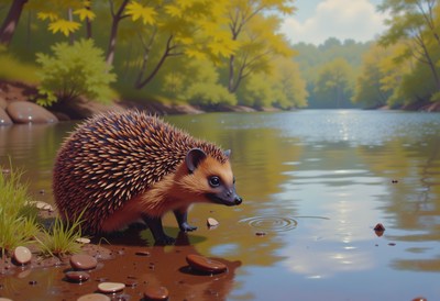 Hedgehog near the river during a sunny afternoon