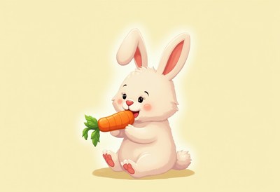 Cute cartoon bunny enjoying a bright carrot