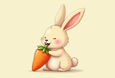 Cute rabbit happily munching on a bright carrot