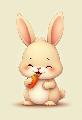 Cute bunny happily munching on a carrot