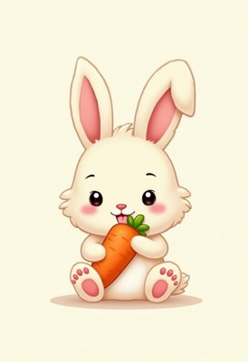 Cute bunny holding a carrot in a playful pose