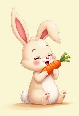 Cute bunny happily munching on a bright carrot