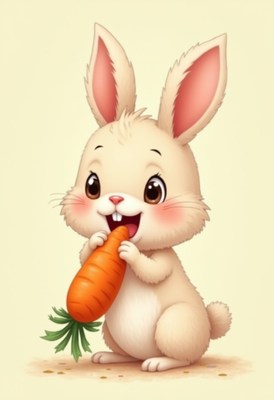Cute bunny enjoying a carrot in a playful moment