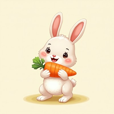 Cute rabbit holding a carrot in a cheerful pose