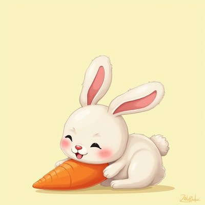 Cute bunny enjoys a vibrant carrot in playful moment
