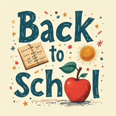 Colorful back to school design with apple and sun