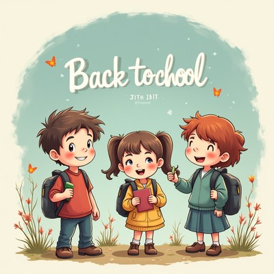 Kids happily preparing for school in autumn setting