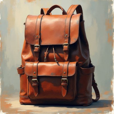 Brown leather backpack on a neutral background