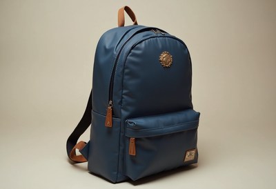 Stylish blue backpack displayed on a neutral background