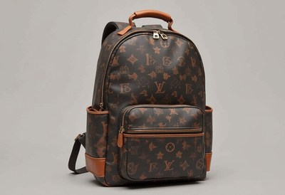 Stylish brown backpack with elegant patterns on display