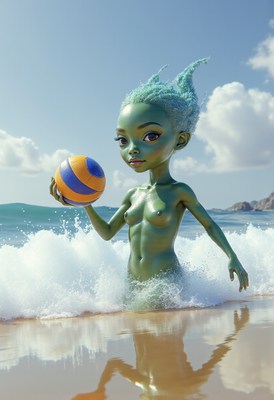 Young figure enjoying a sunny day in the ocean waves