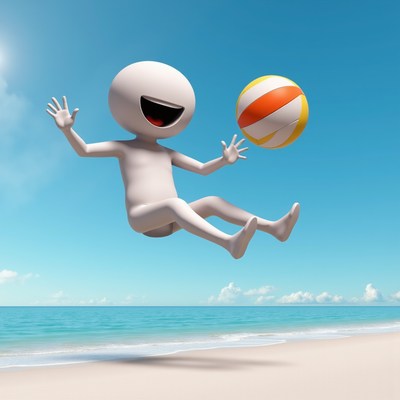 Joyful figure playing beach volleyball on a sunny day
