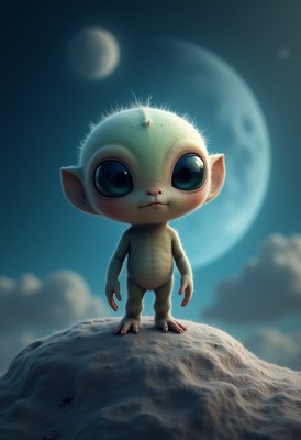 Mystical creature standing on a rocky surface at twilight