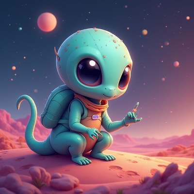 Alien explorer enjoys the view on a distant planet